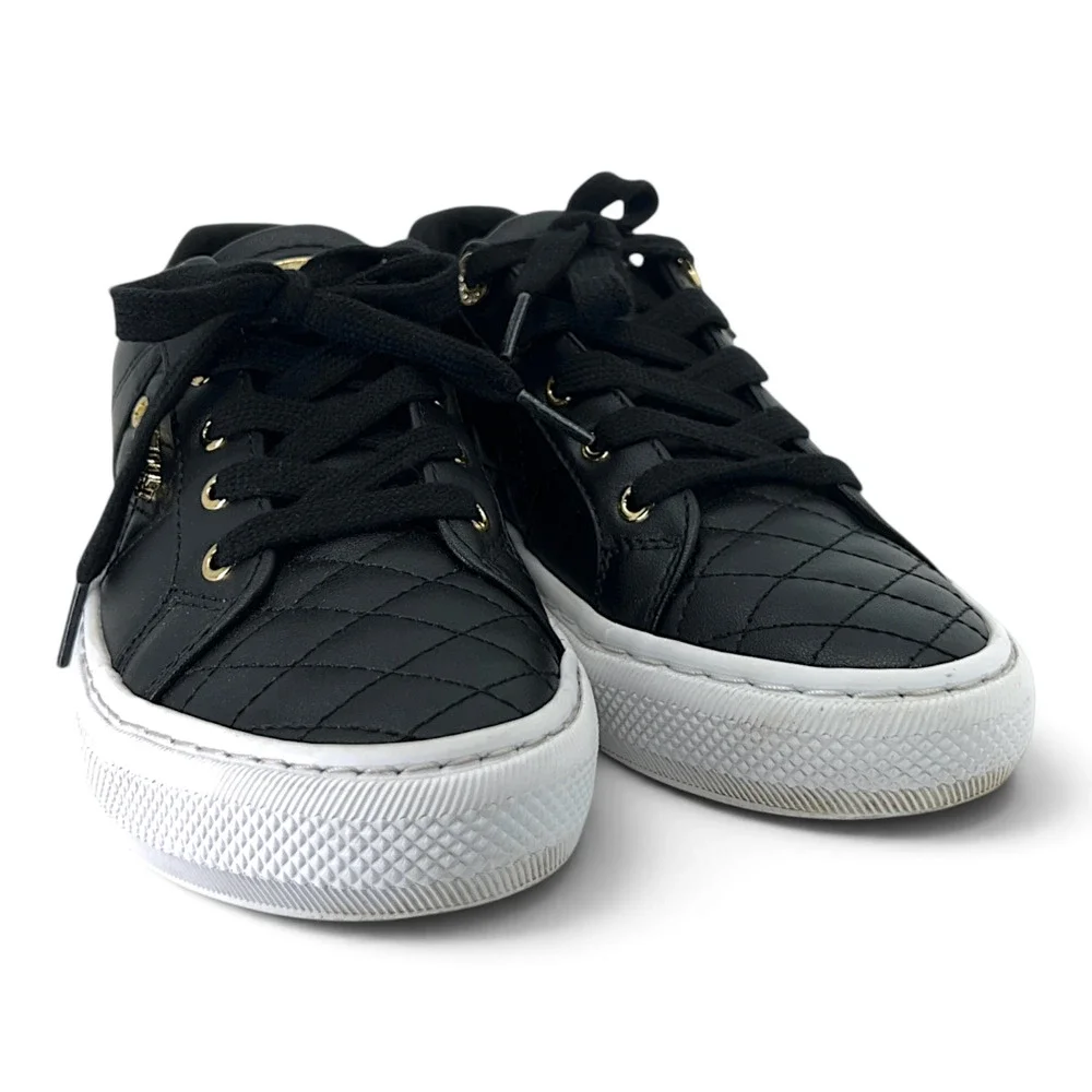 GUESS Loven Women’s 6.5 Black Quilted Platform Sneakers Gold Accent